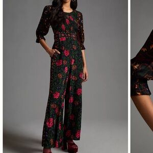 New Anthropologie x Farm Rio Smocked Floral Jumpsuit Romper XS Black